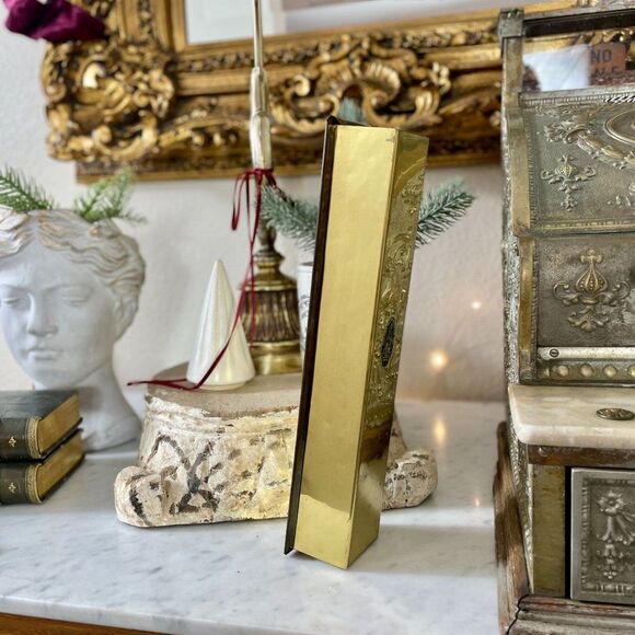 Vintage Hammered Brass Long Matchbox Match Box Candle Accessory Storage - Picture 3 of 10